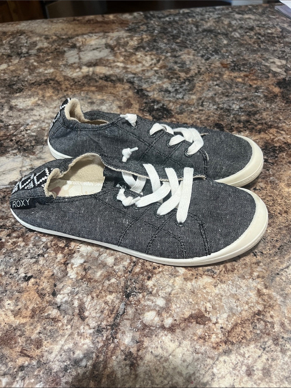 Roxy Kids Charcoal Canvas Lace-Up Sneakers with White Trim